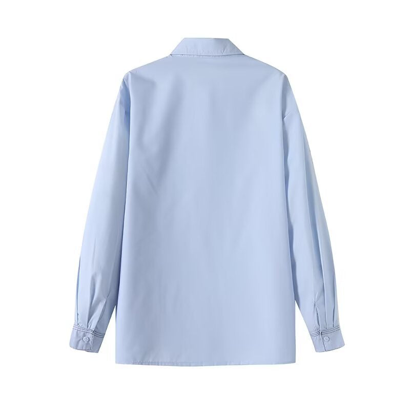 Button up waist fold long sleeved shirt top for women
