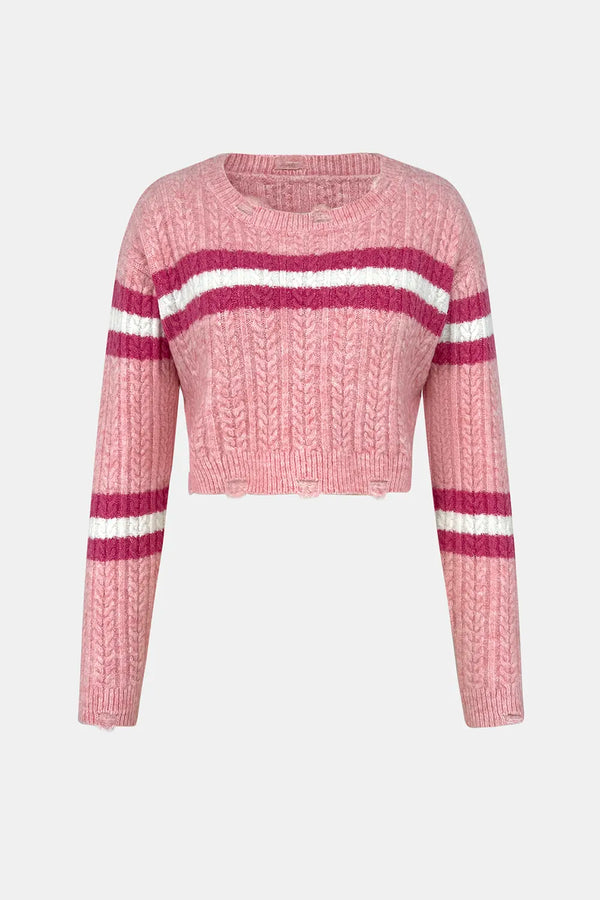 Hooded sweater base knit sweater short top contrasting color striped women