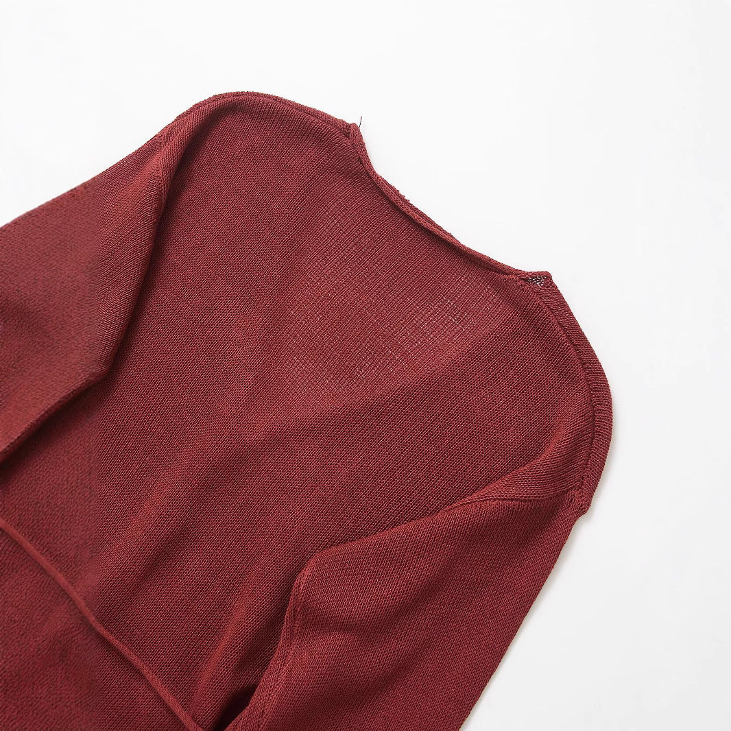 V-neck single breasted waistband tied knit jacket for women