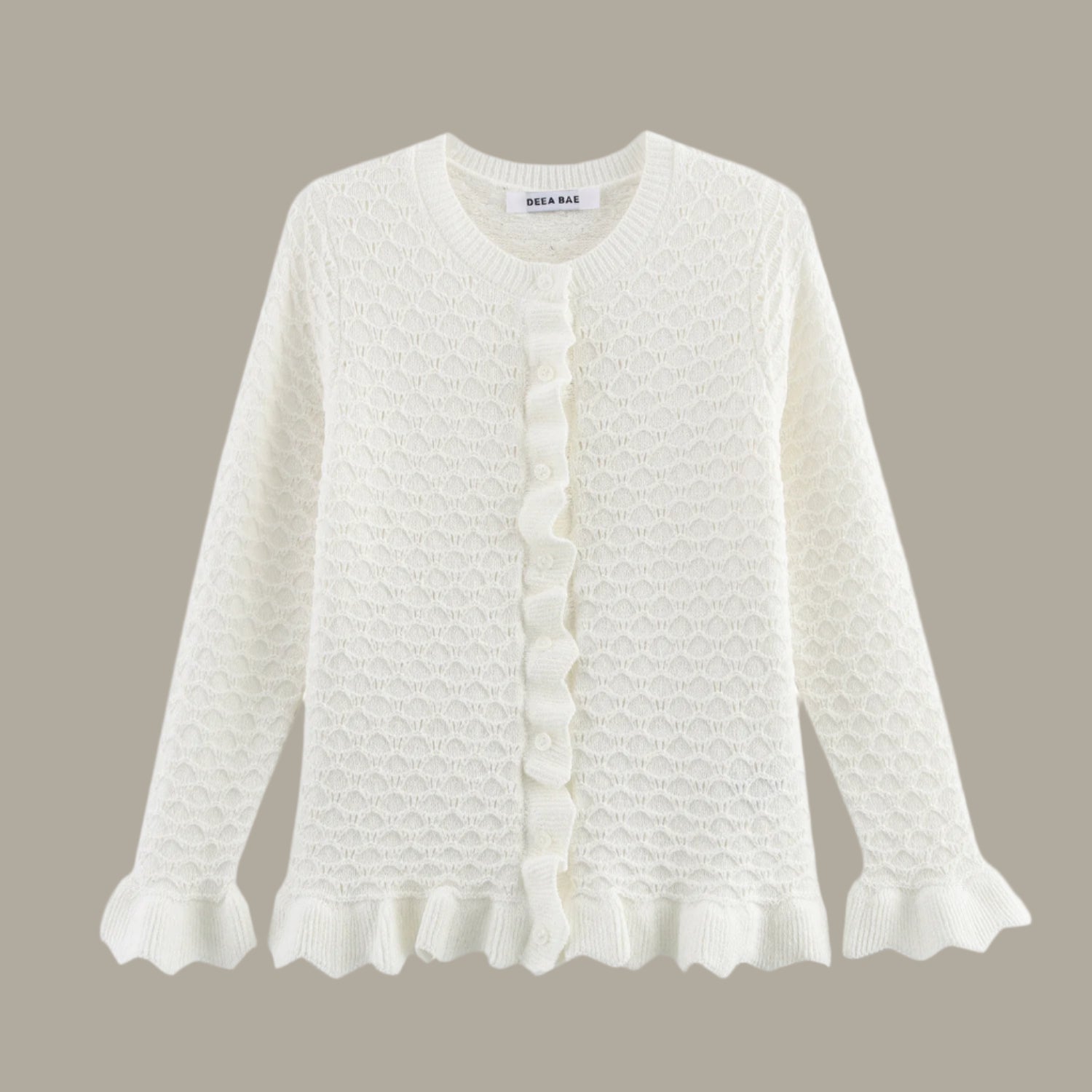 Lace embellished single breasted knitted sweater top jacket for women