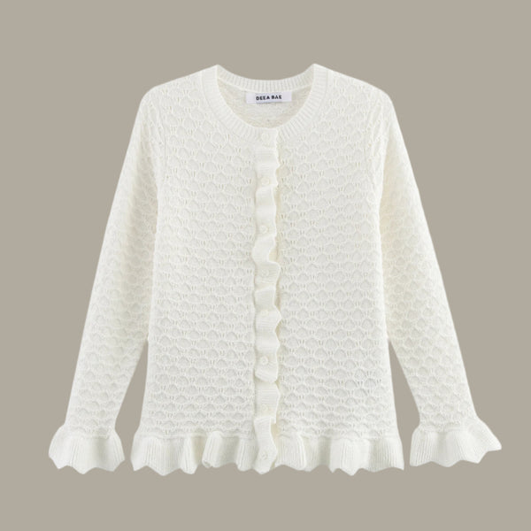Lace embellished single breasted knitted sweater top jacket for women