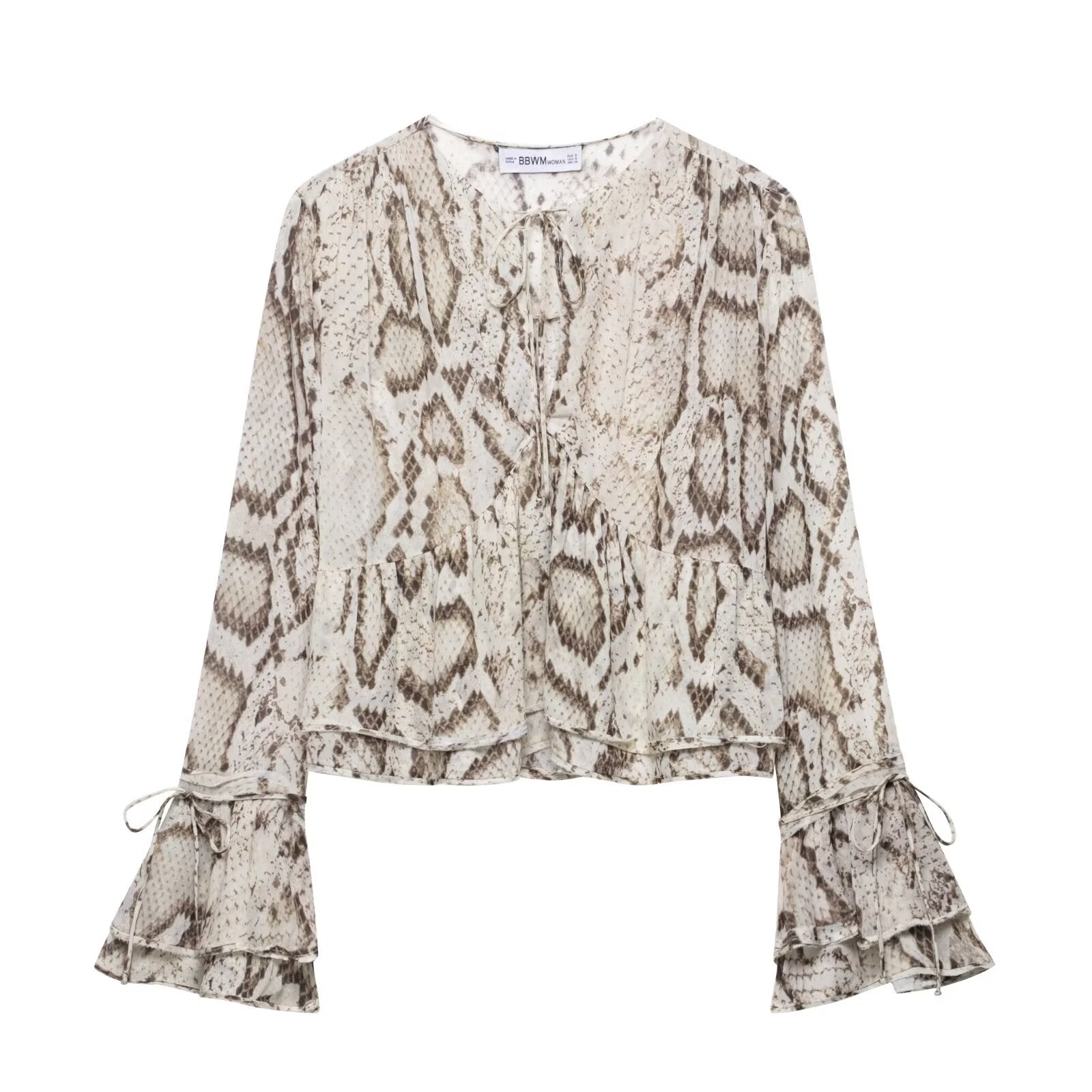 Women's European and American style flared sleeve printed shirt+casual pants set