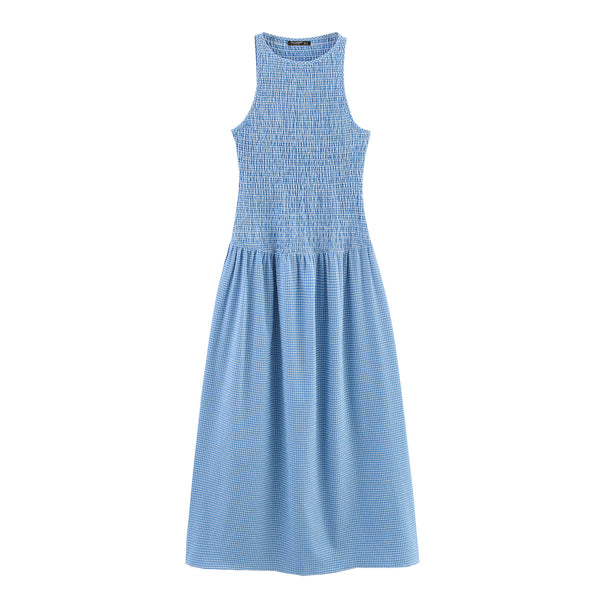 Plaid sleeveless mid length dress for women