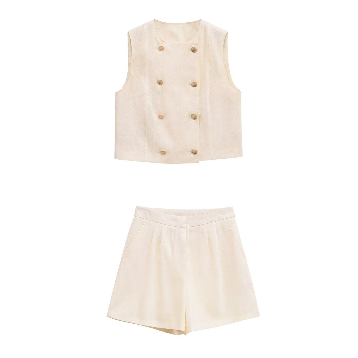 Double breasted sleeveless vest+casual shorts set for women