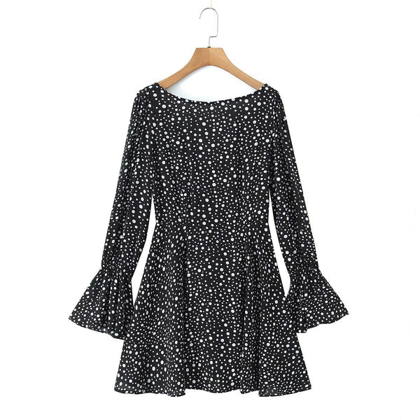 Women's European and American style backless long sleeved short dress