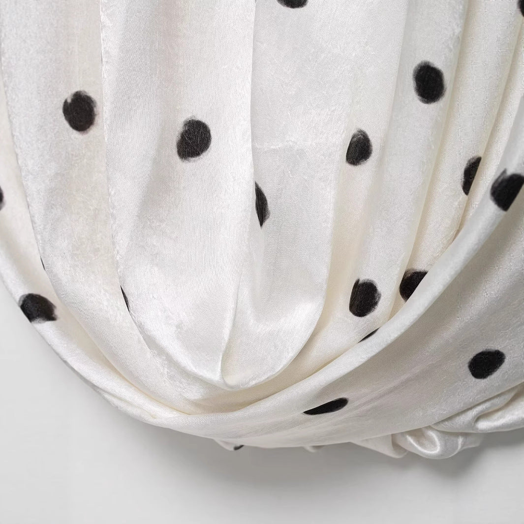 Elastic waisted silk satin textured polka dot skirt for women