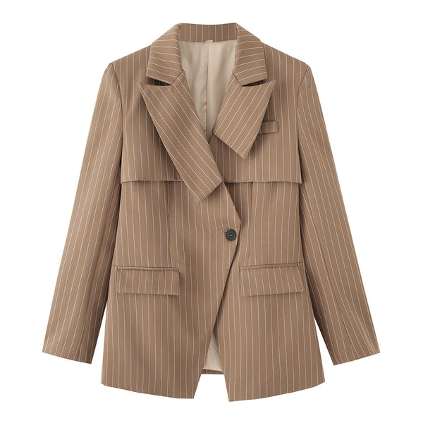Striped loose suit jacket top for women