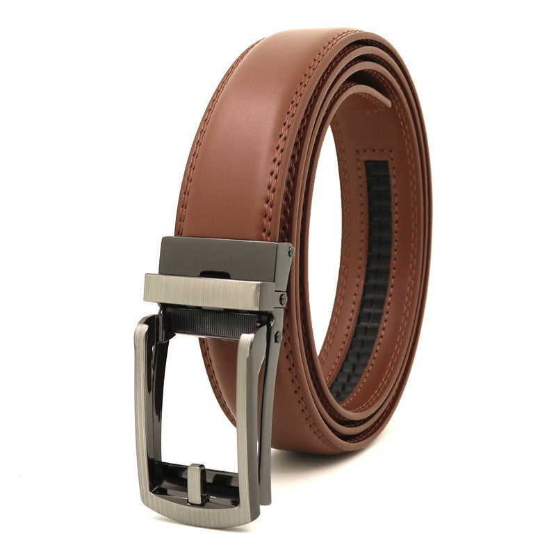 Men's Click Belt fake needle belt automatic buckle two-layer cowhide leather belt