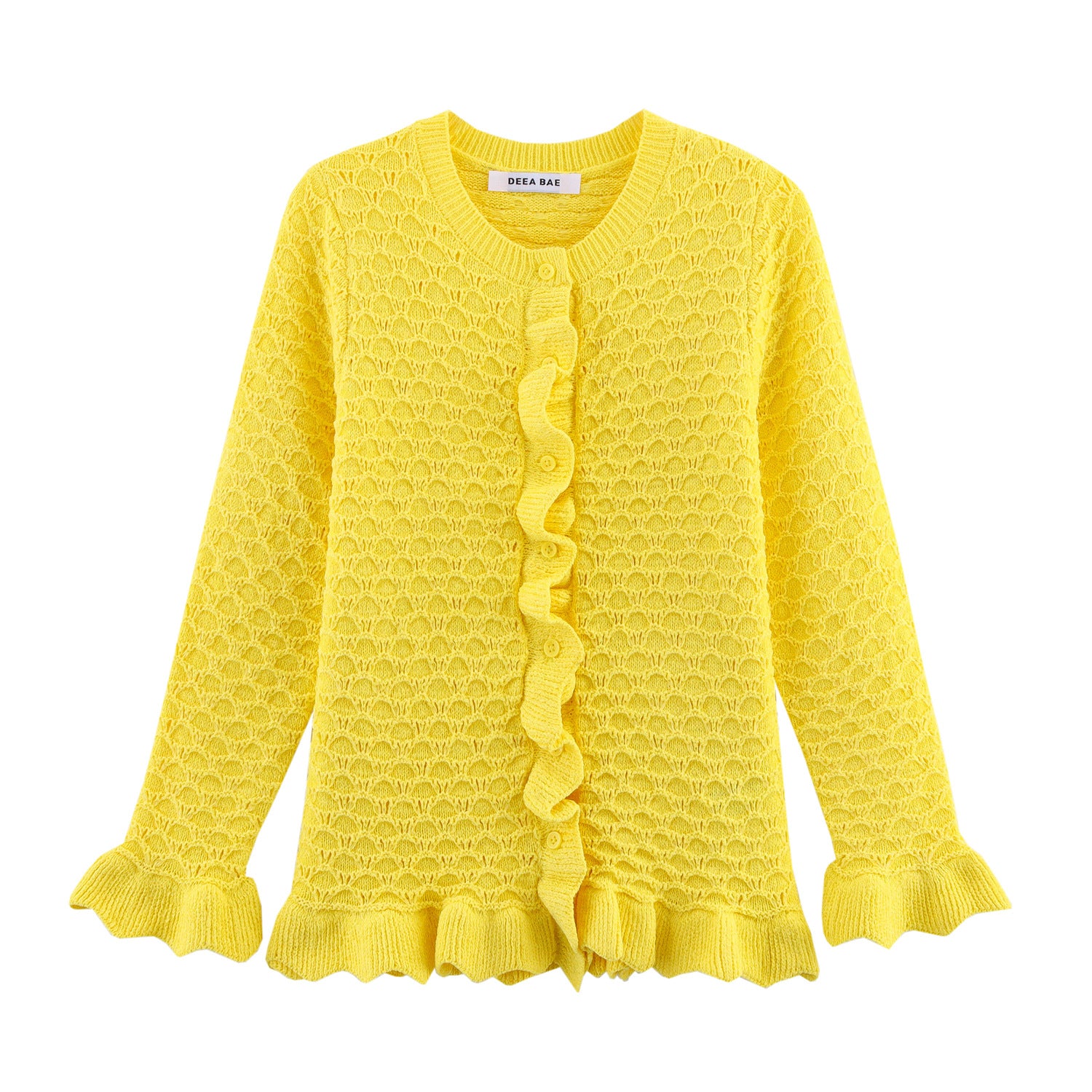 Lace embellished single breasted knitted sweater top jacket for women