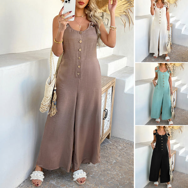 Loose vacation style cardigan wide leg jumpsuit long pants