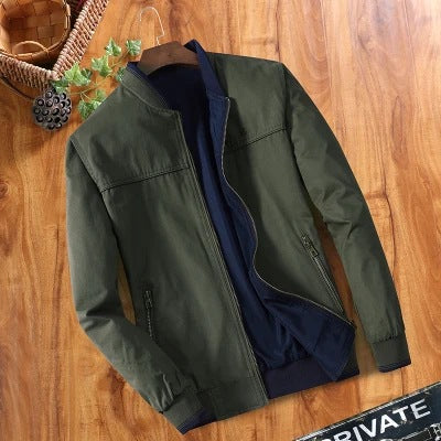 Autumn double-sided jacket for men middle-aged stand up collar casual jacket for men pure cotton casual jacket jacket for men