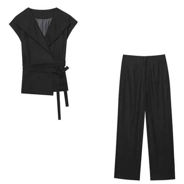 Women's summer European and American style lace up vest+casual pants set