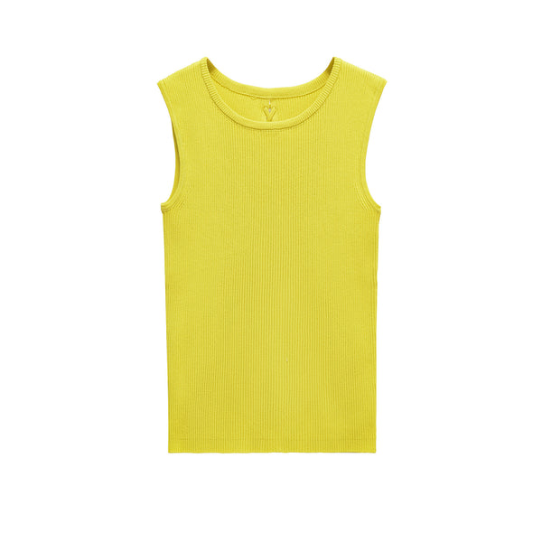 Round neck sleeveless lace up knit T-shirt for women