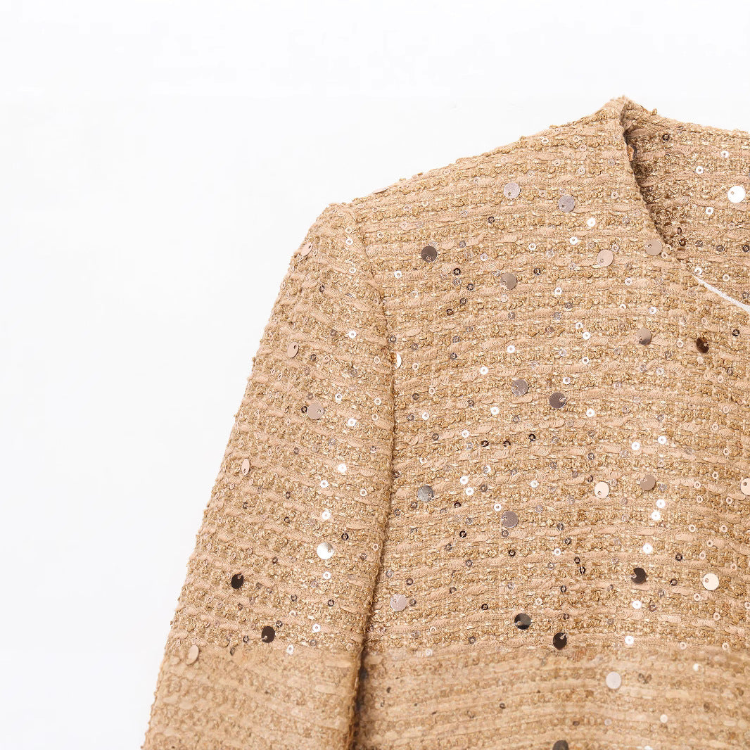 Round neck with belt pearl embellishment suit jacket for women