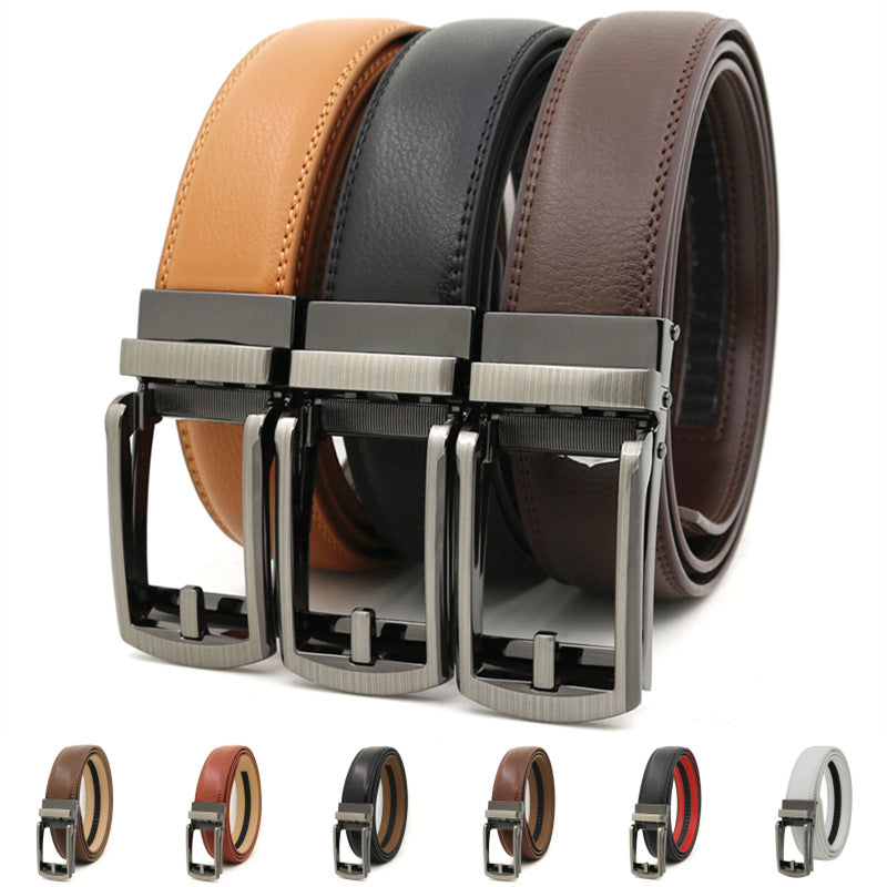 Men's Click Belt fake needle belt automatic buckle two-layer cowhide leather belt