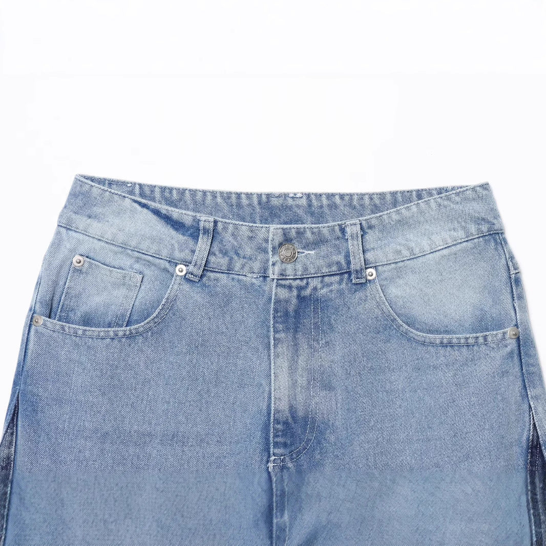 European and American style loose casual wide leg color blocked denim wide leg pants for women
