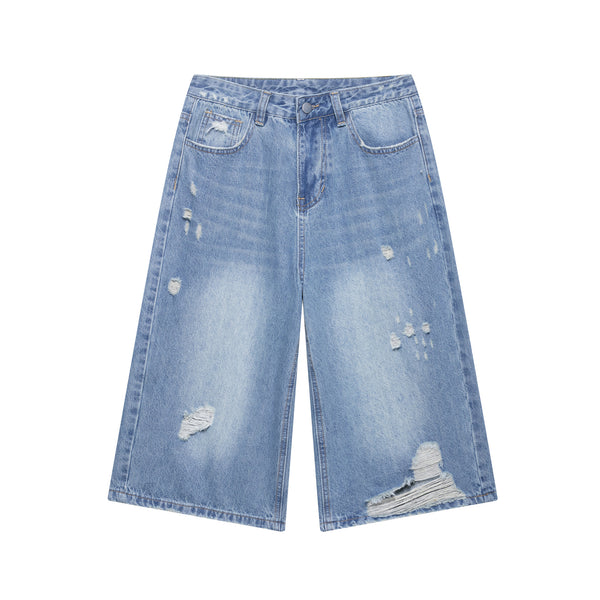 Broken hole decoration denim casual shorts for women