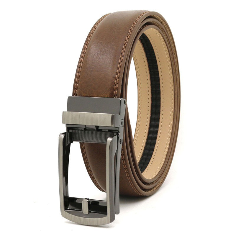 Men's Click Belt fake needle belt automatic buckle two-layer cowhide leather belt