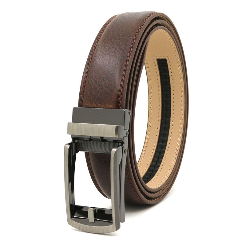 Men's Click Belt fake needle belt automatic buckle two-layer cowhide leather belt
