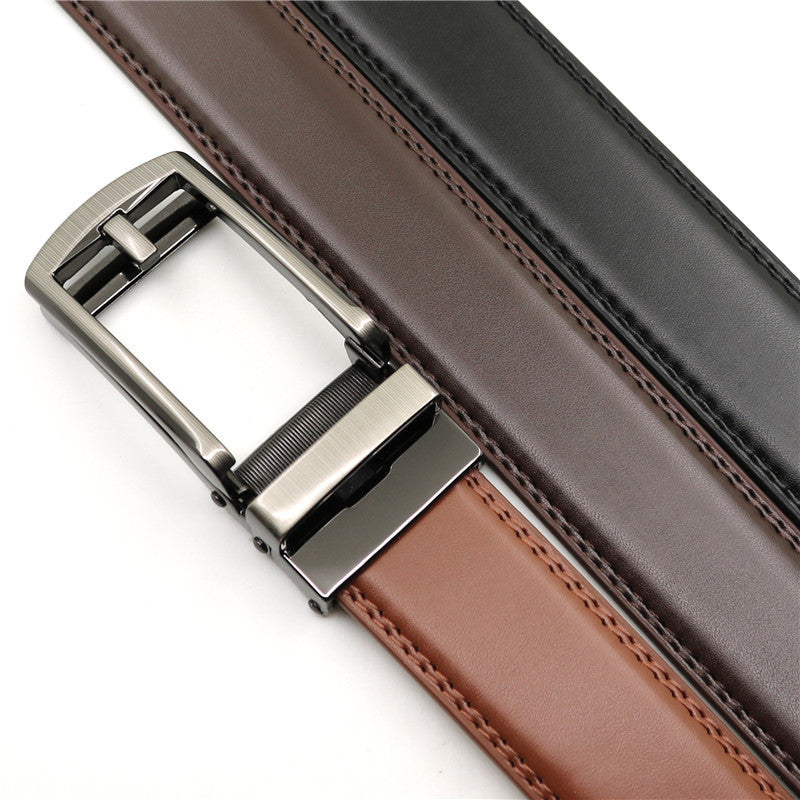 Men's Click Belt fake needle belt automatic buckle two-layer cowhide leather belt