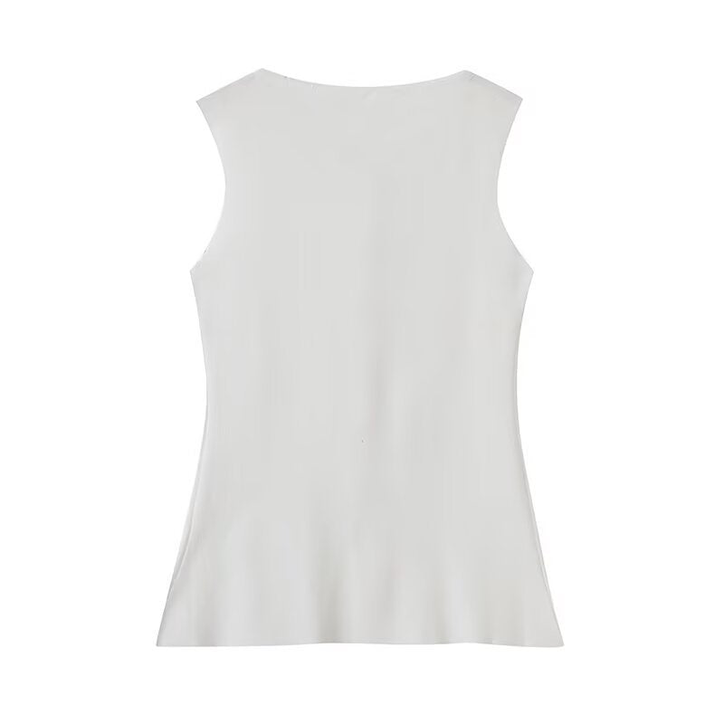 Round neck sleeveless button up knitted vest for women