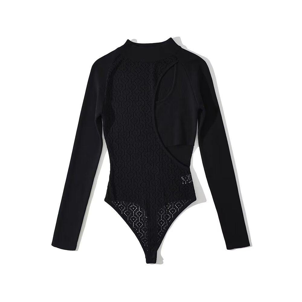 Round neck long sleeved two side hollow knitted jumpsuit/pants for women