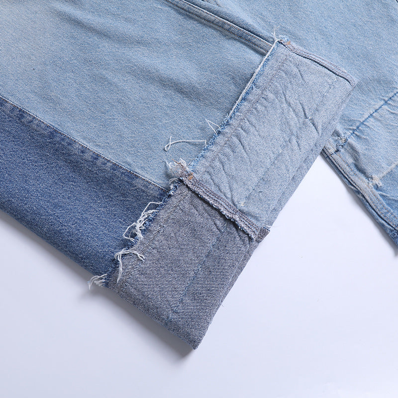 Color blocking design loose casual wide leg jeans for women