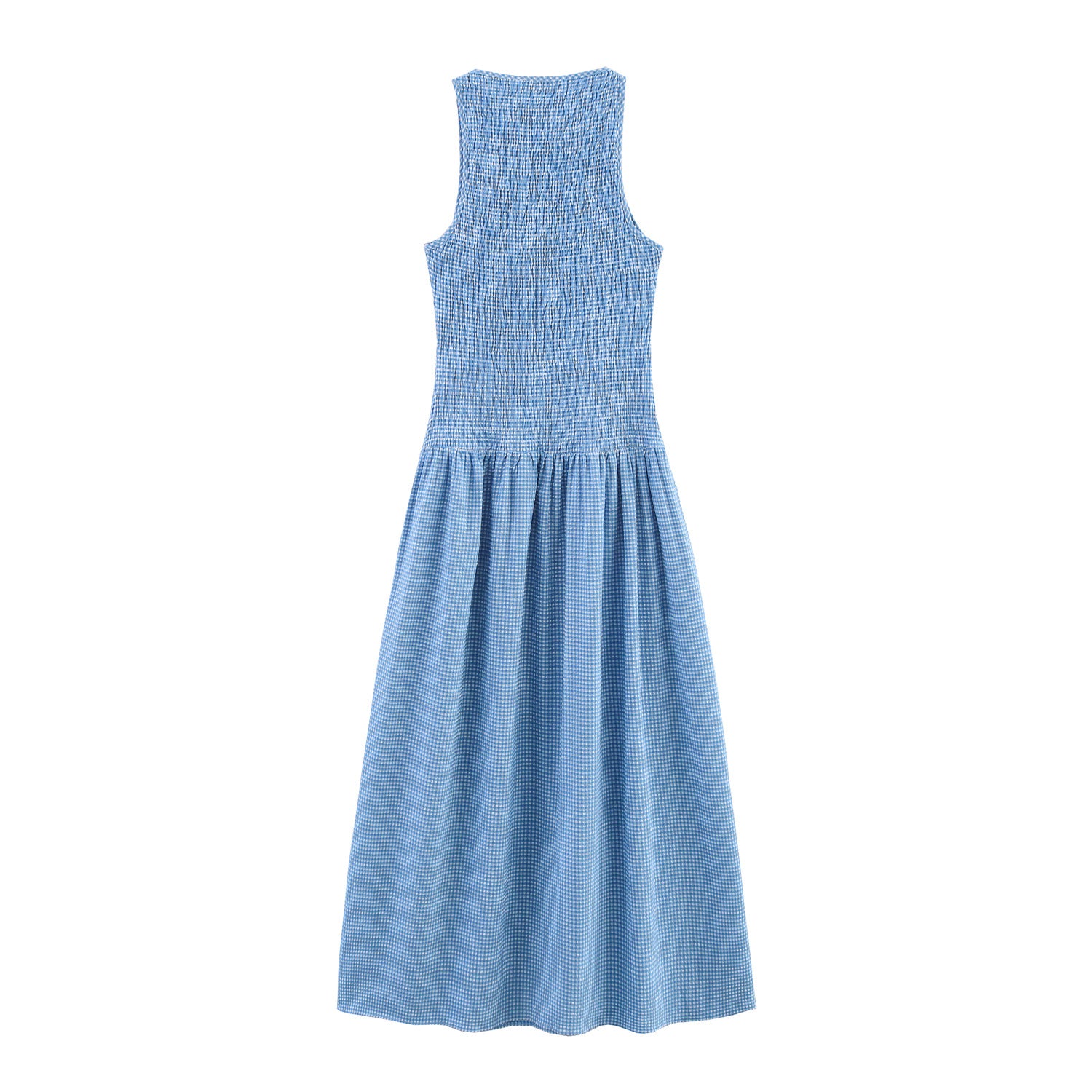 Plaid sleeveless mid length dress for women