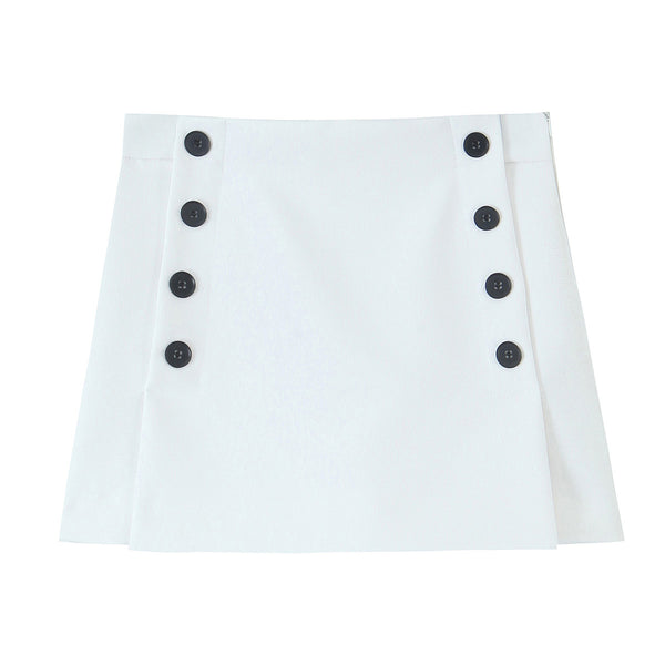 Double breasted solid color A-line skirt shorts for women