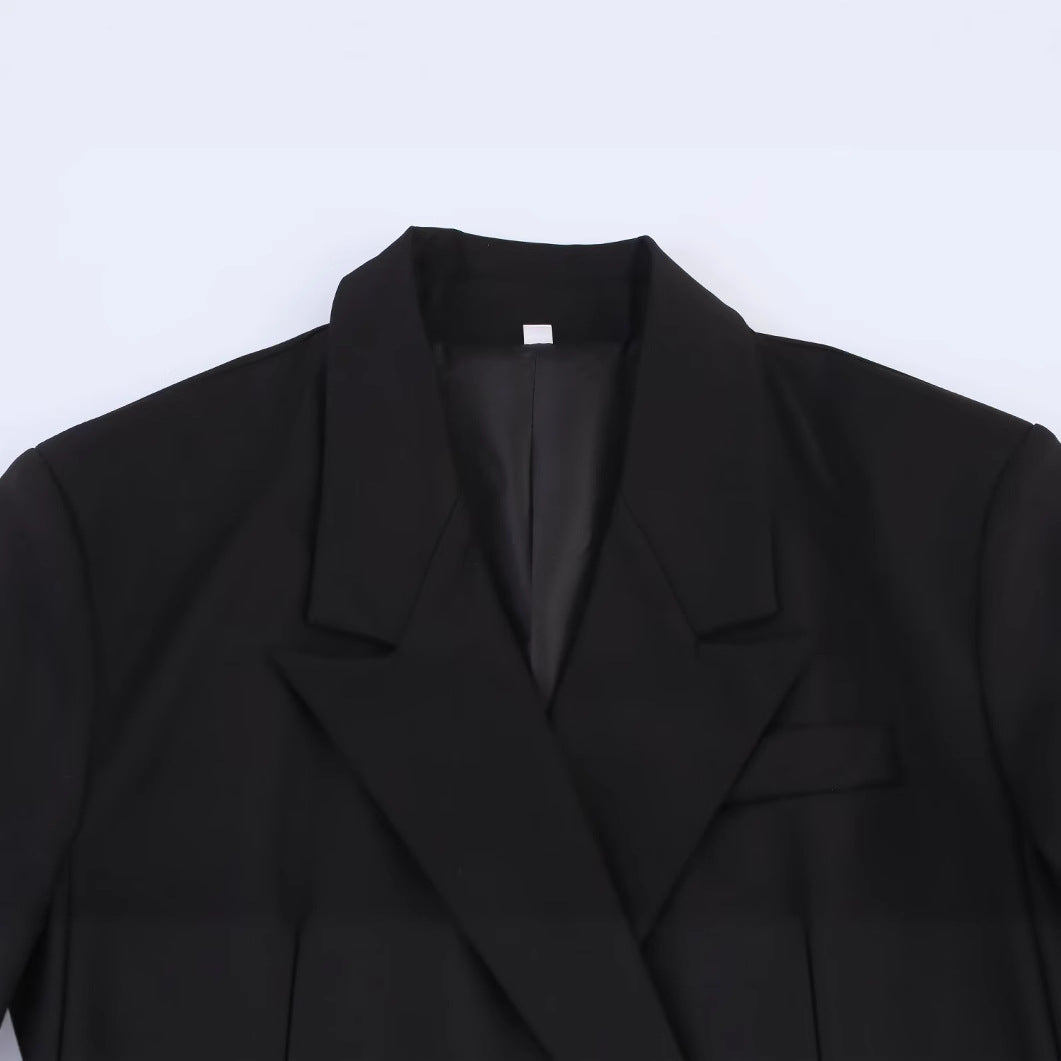 Fashionable double breasted lapel long sleeved suit jacket for women