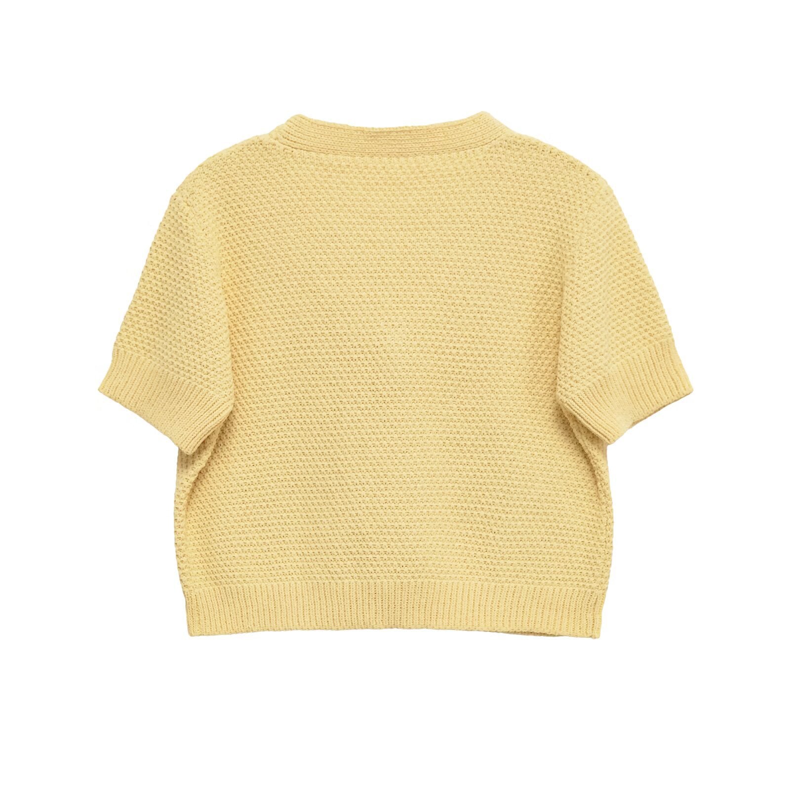 Deep V-neck star shaped button knit T-shirt top for women