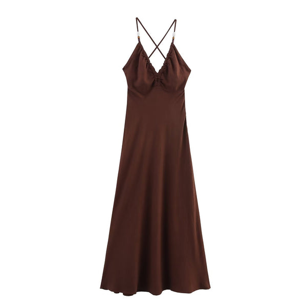 Backless lace up beaded suspender dress for women