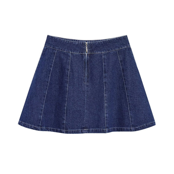 Bright thread zipper short denim skirt for women