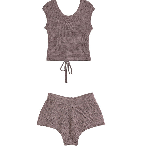 Women's European and American back strap top+shorts set