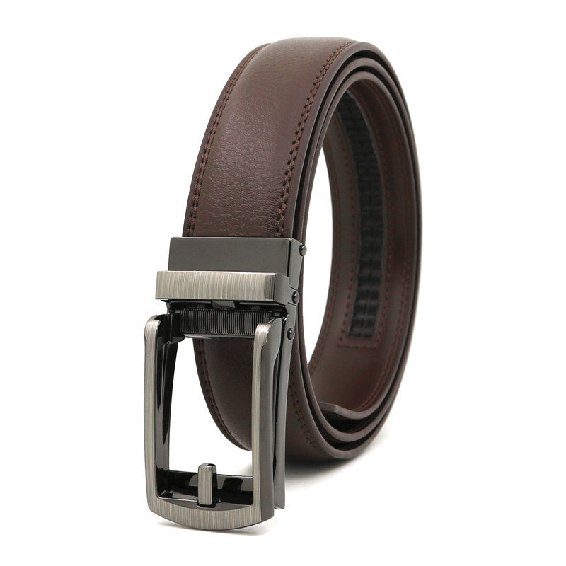 Men's Click Belt fake needle belt automatic buckle two-layer cowhide leather belt