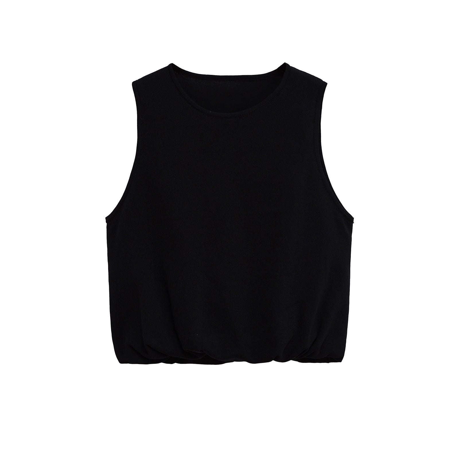 Round neck sleeveless puffy hem knitted T-shirt top for women