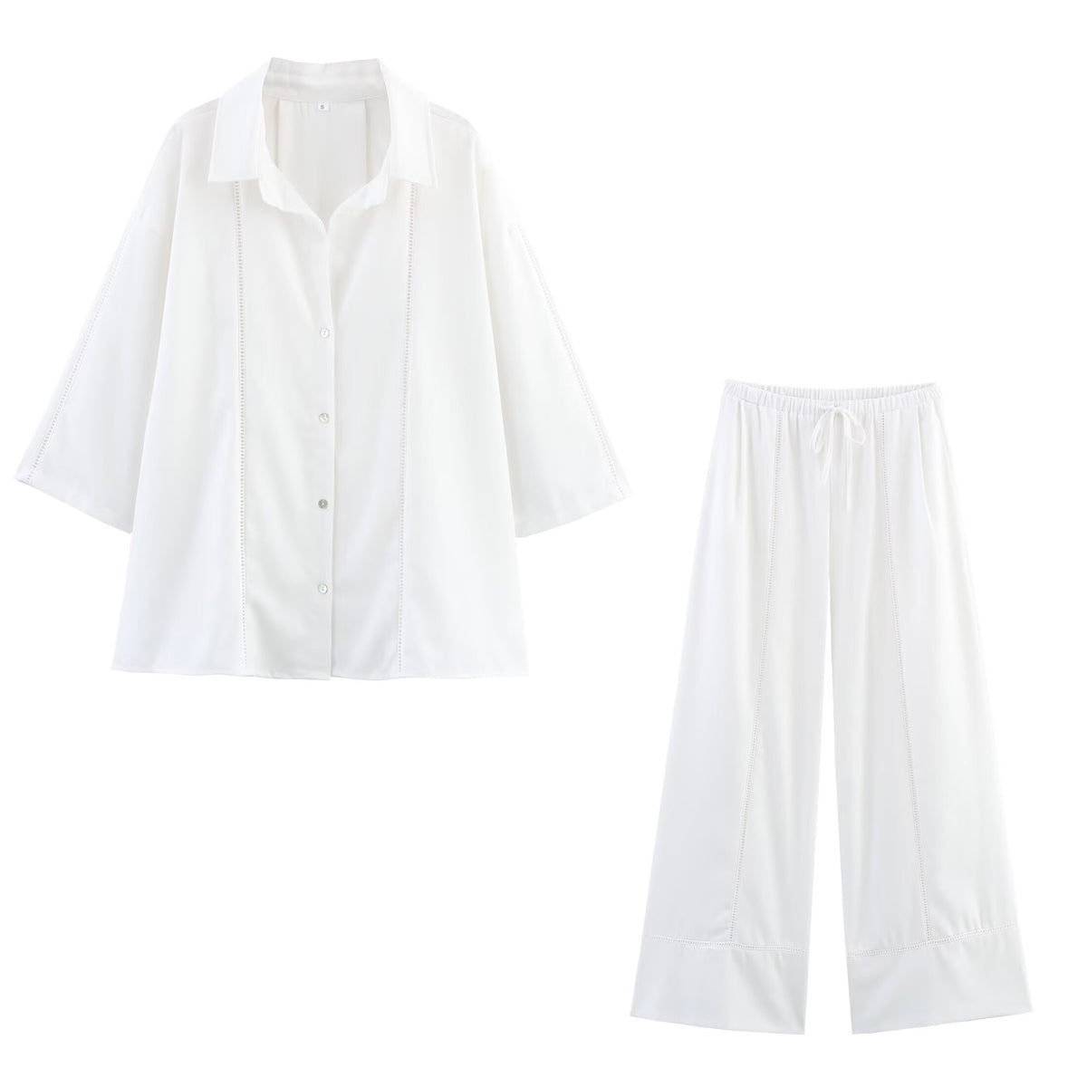 Women's European and American style long sleeved V-neck shirt+wide leg pants set