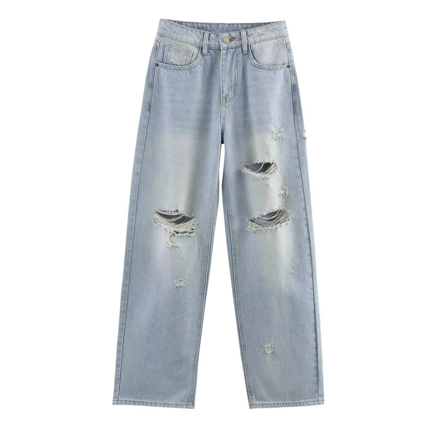 Ripped high waisted loose jeans for women