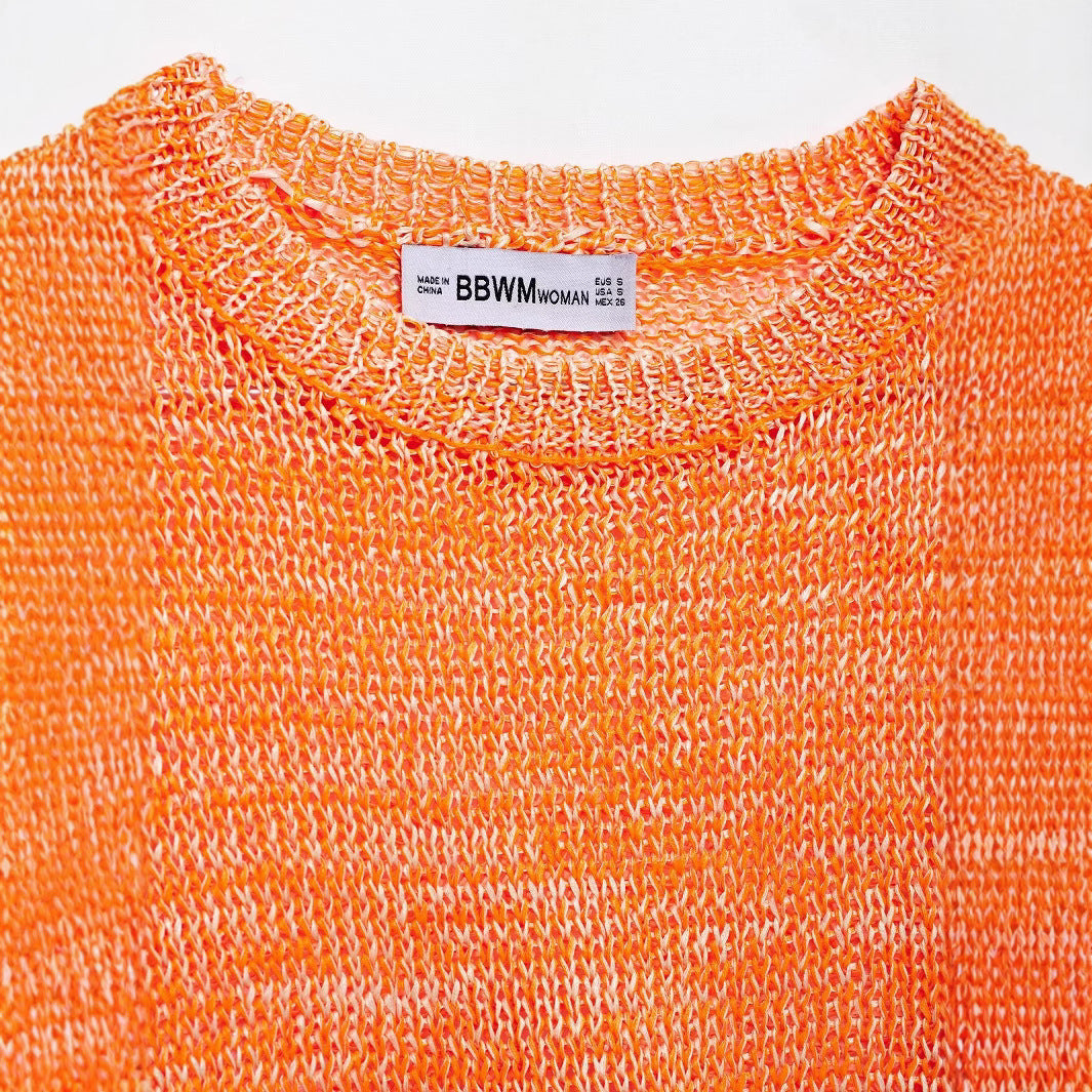 Round neck long sleeved loose knit sweater top for women