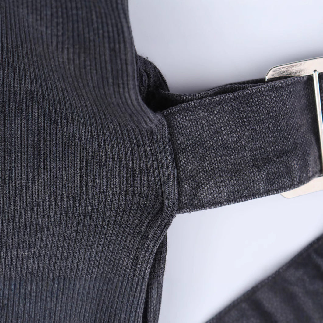 Round neck long sleeved shirt with waist belt and open T-shirt top for women