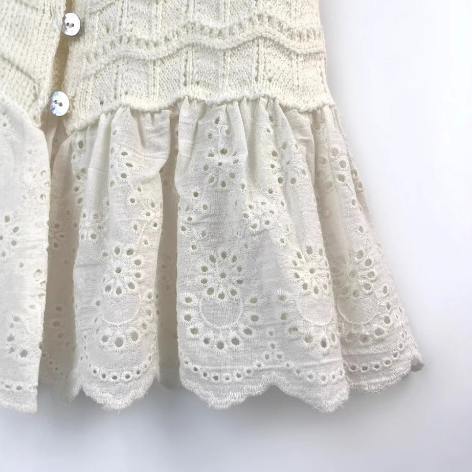 Splicing short skirt hem knit sweater jacket for women