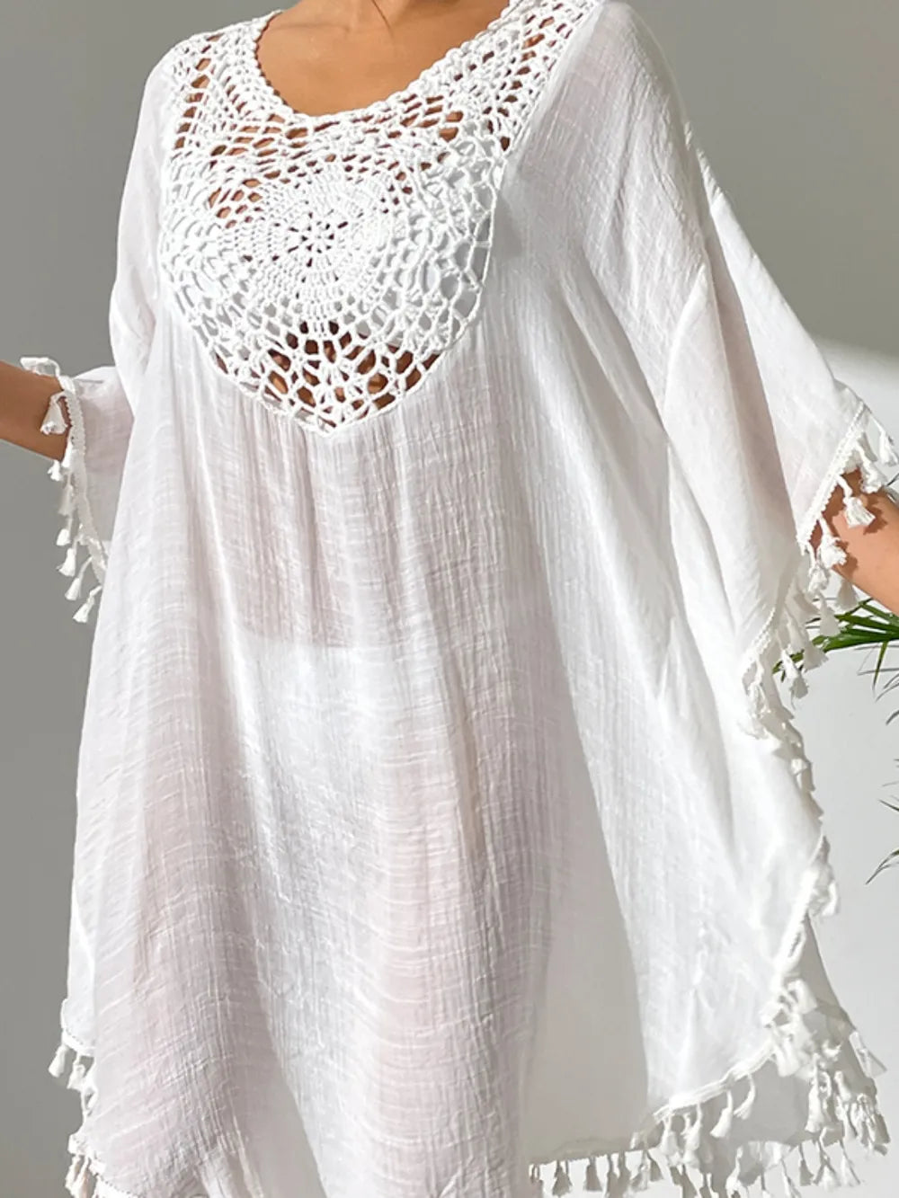 Beach Hoodie Hook Flower Splicing Tassel Swimsuit Bikini Outfit