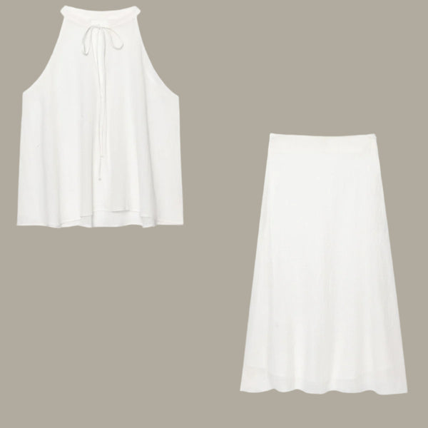 Women's summer European and American style hanging neck top+skirt set