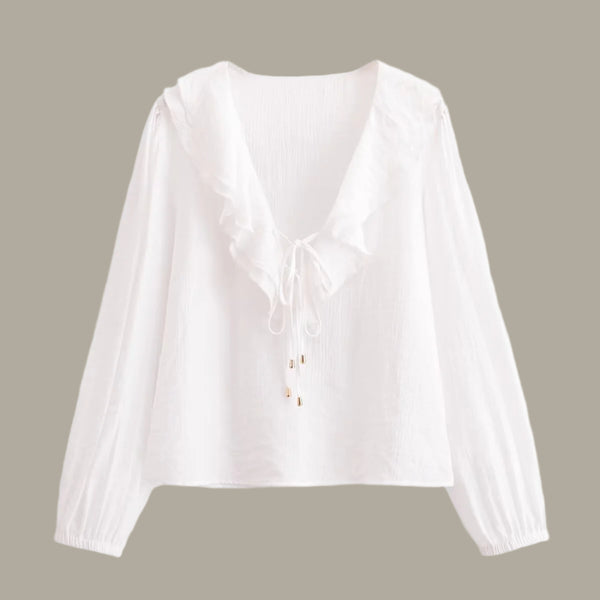 V-neck ruffle edge pendant shirt top for women