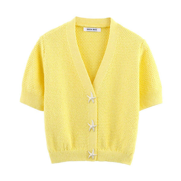Fashion V-neck star button knit jacket for women