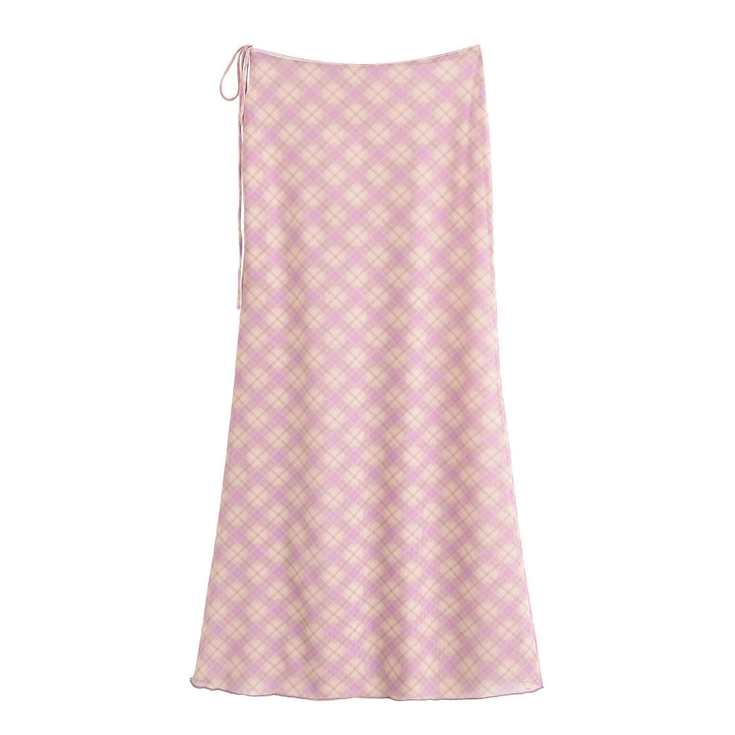 V-neck semi transparent top+silk mesh skirt set for women