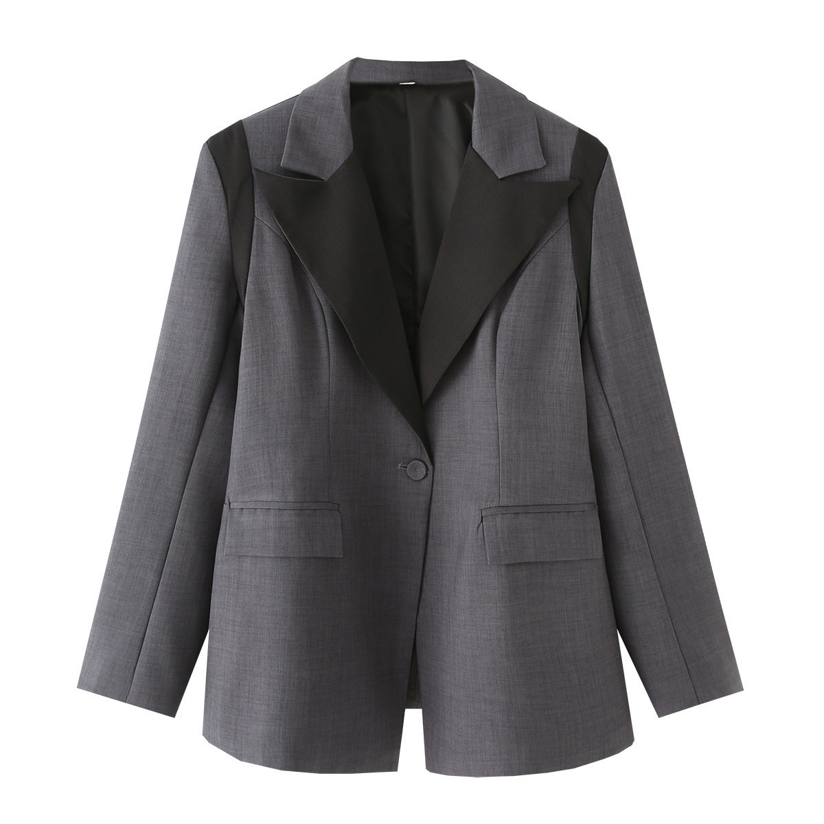 Color blocked lapel long sleeved suit jackt for women
