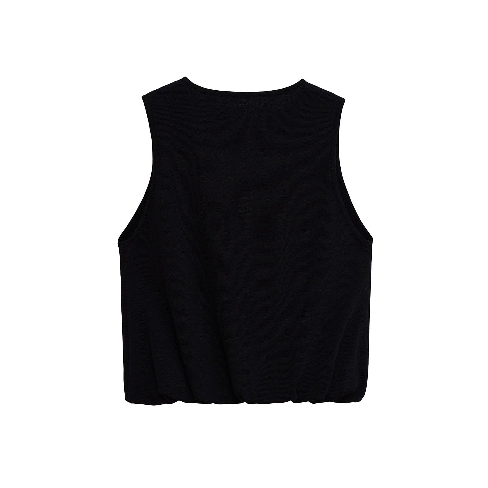 Round neck sleeveless puffy hem knitted T-shirt top for women