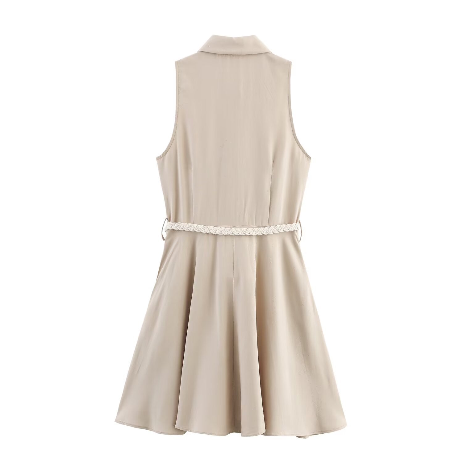 Women's collar sleeveless dress with belt and shirt style dress