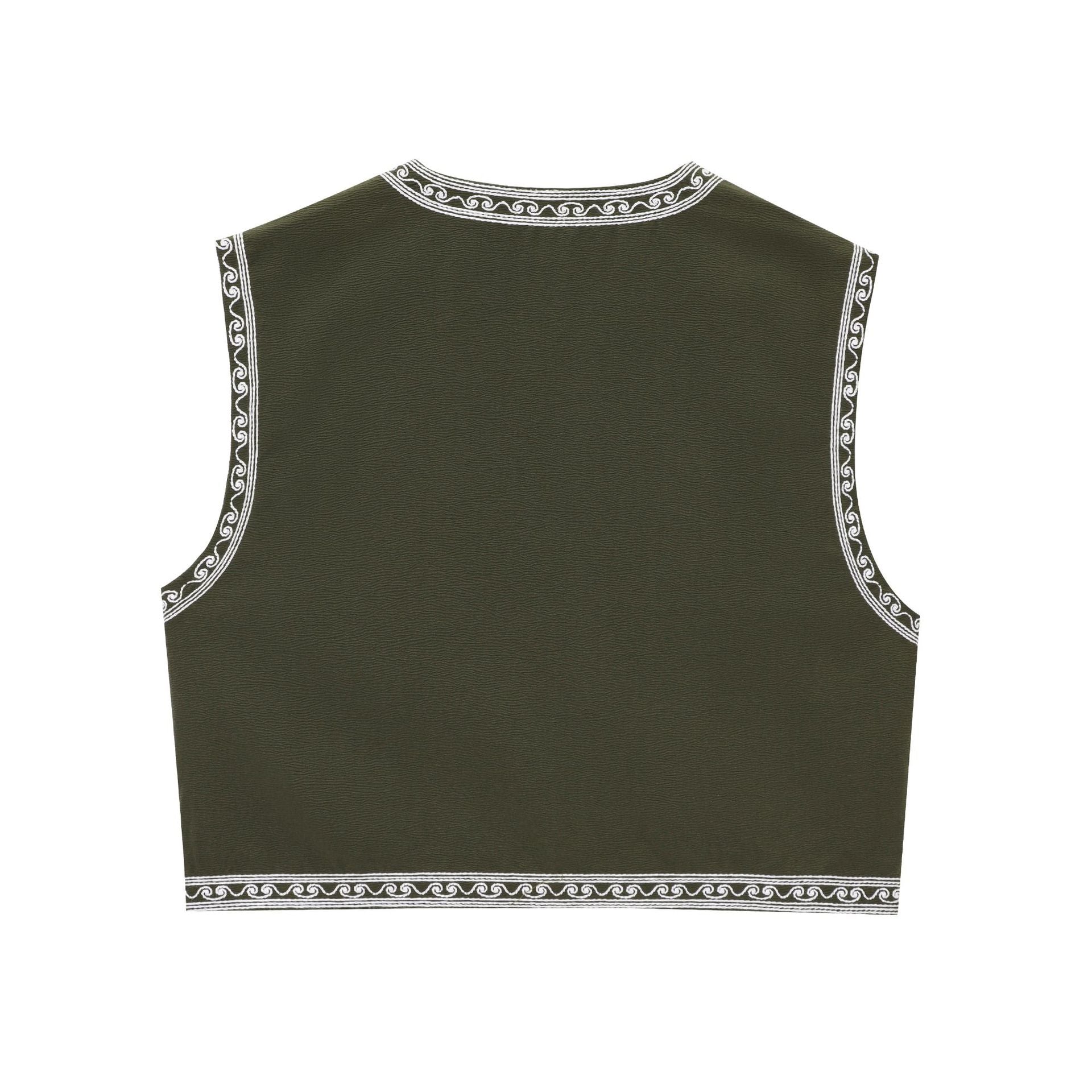 V-neck contrasting embroidered vest jacket for women